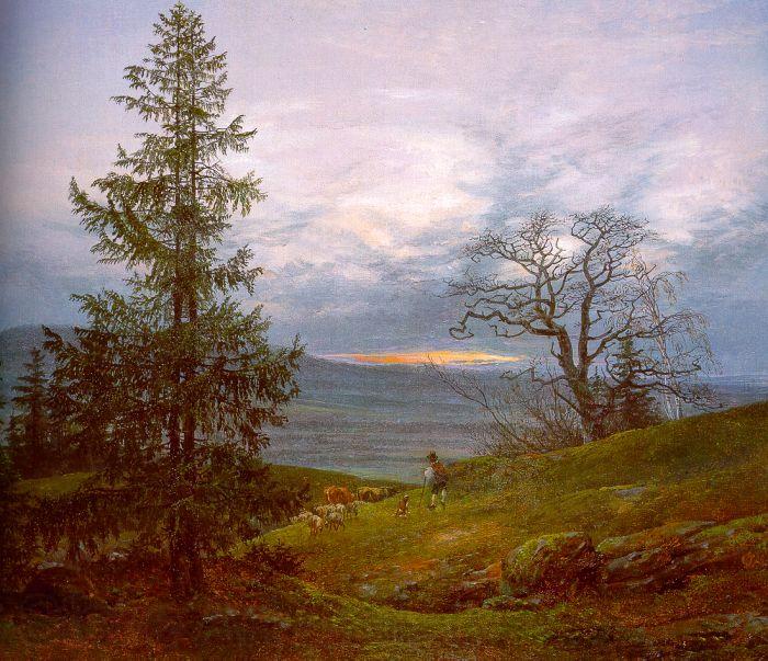 Johan Christian Dahl Evening Landscape with Shepherd Norge oil painting art